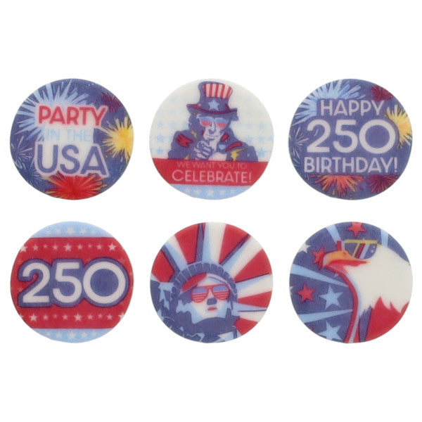 Patriotic Edible Cupcake & Oreo Disks | Party in the USA Made Simply™ Sugar Decorations 6 Count