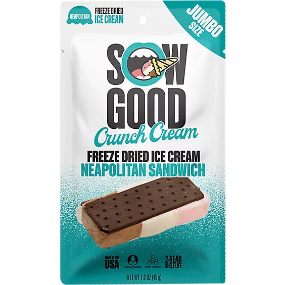 Sow Good Freeze Dried Ice Cream Candy - Jumbo Crunch Cream Neapolitan Sandwich