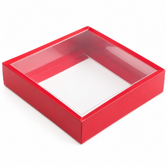 Chocolate Covered Strawberry Gift Box with Clear Lid – Red Dessert Bakery Packaging
