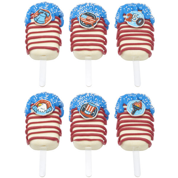 Patriotic Edible Sugar Decorations | Celebrate America Red, White & Blue Cupcake Toppers | 12 count *Red 3 Free*