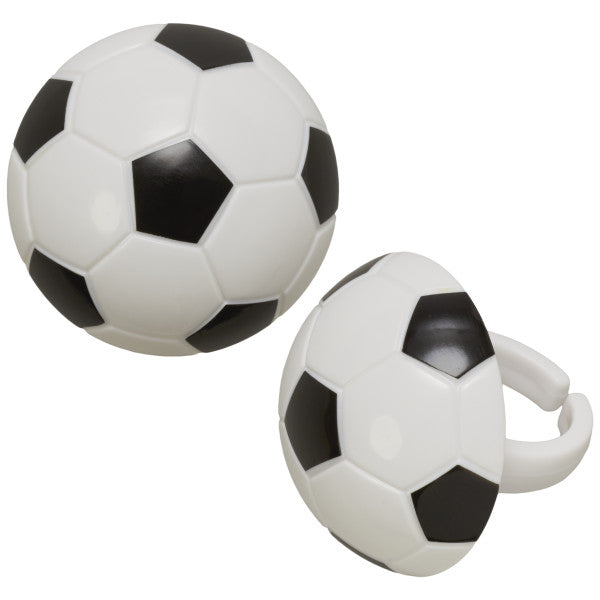 3D Soccer Ball Cupcake Rings & Cake Toppers | Non-Edible Soccer Party Decorations 12 Count