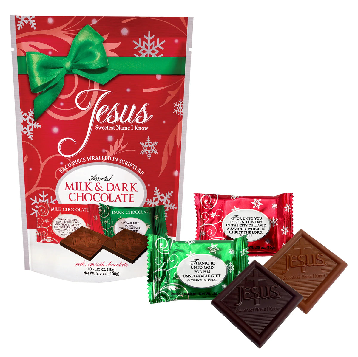 Jesus Sweetest Name I Know Christmas Milk & Dark Chocolate Stand-up Pouch, 10 Pieces