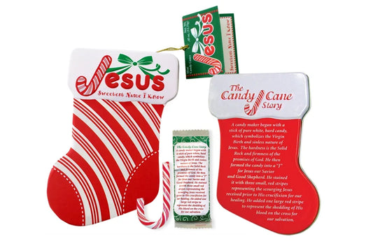 Jesus Sweetest Name I Know Mini Candy Cane Stocking Ornament Tin