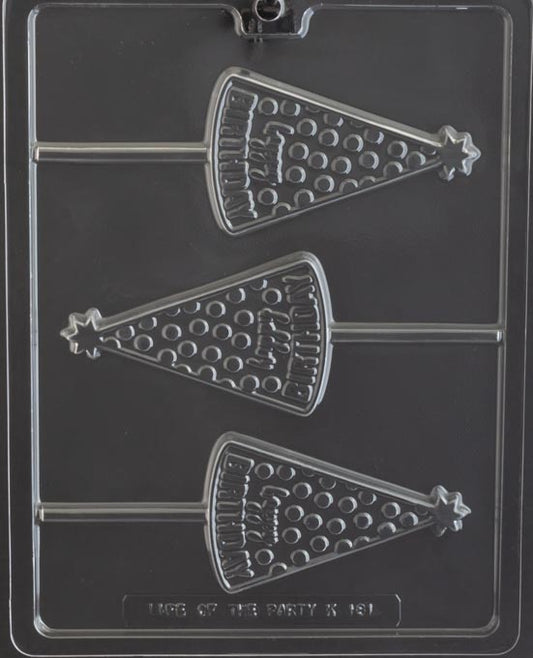 Happy Birthday Party Hat Lollipop Mold 3 Cavity