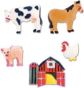 Farm Animal Edible Cake Decorations – Barnyard Icing Toppers 8 Count