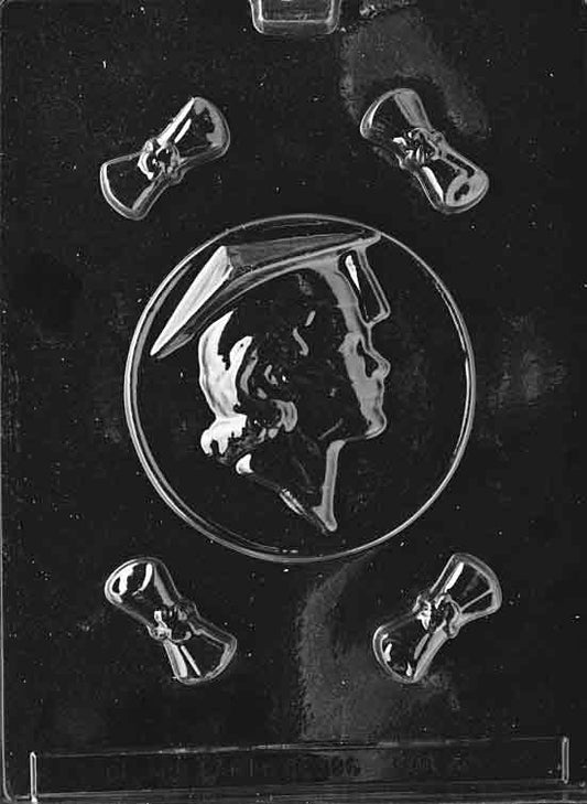 Graduation Chocolate Mold  Female Graduate with Cap & Diplomas, Candy Mold, 6 Cavity