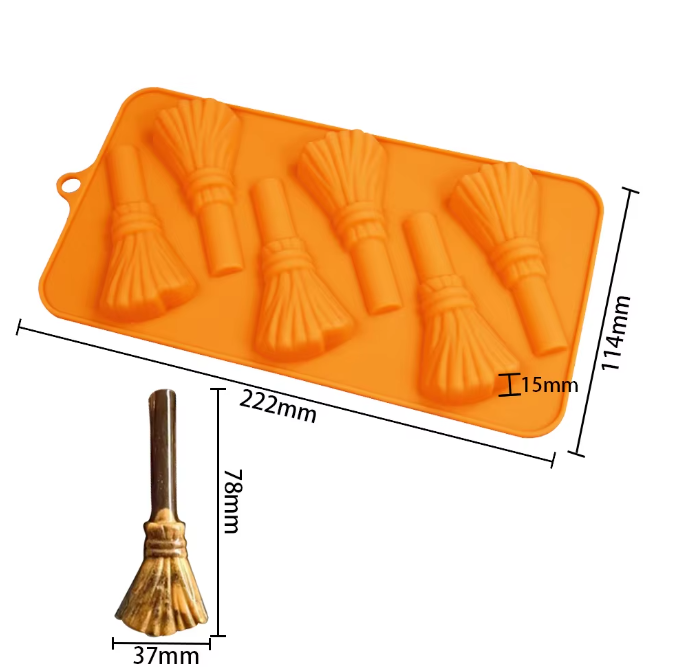 Halloween Witch Broom Silicone Chocolate Mold 6 Cavity