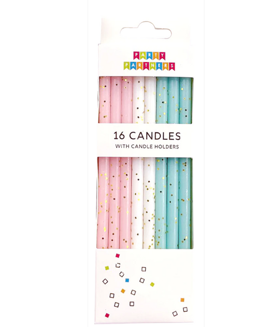 Birthday Candles Pastel Gold Glitter 16 Count