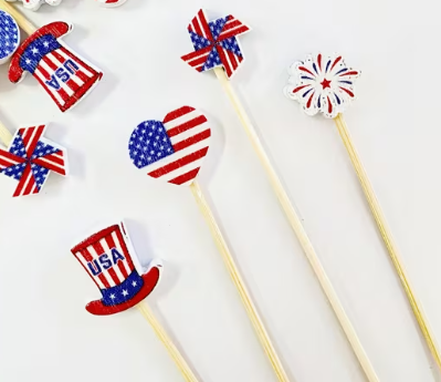Patriotic Icon Party Picks | American Flag, Pinwheel Uncle Sam Toothpicks | 8 Count