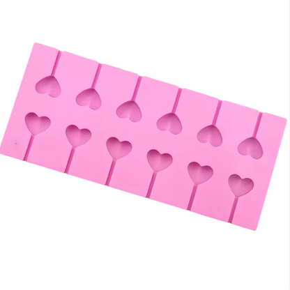 Heart Lollipop Silicone Mold 12 cavity