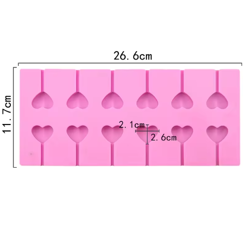 Heart Lollipop Silicone Mold 12 cavity