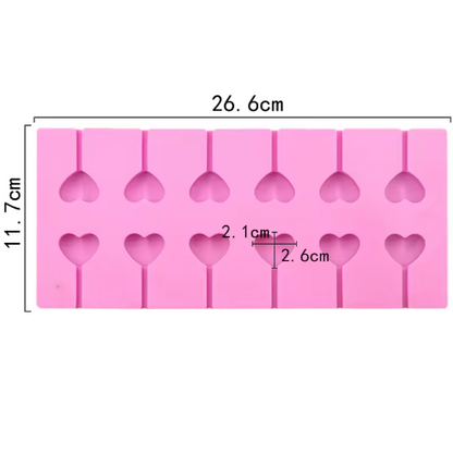 Heart Lollipop Silicone Mold 12 cavity