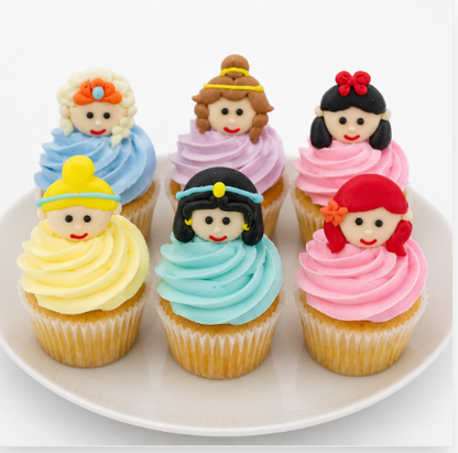 Mini Princess Face Royal Icing Decorations 1 Inch 6 Count