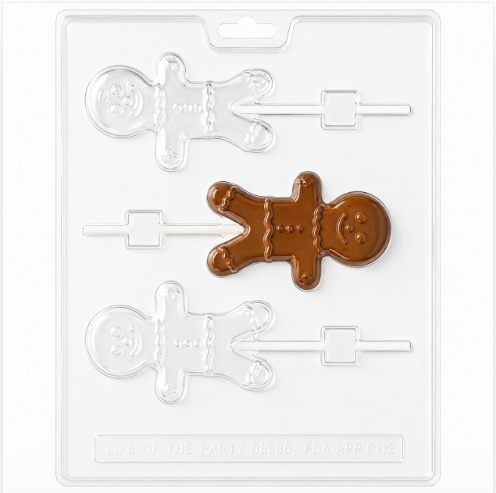 Gingerbread Man Lollipop Chocolate Candy Mold 3 Cavity