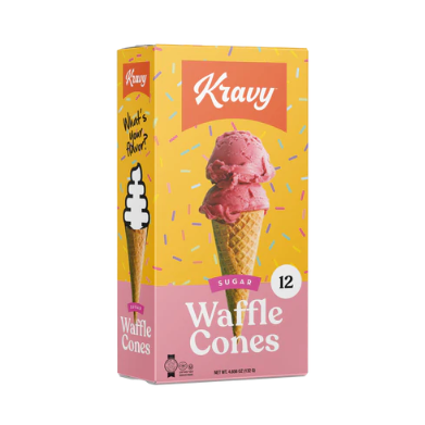 Kravy Sugar Waffle Cones, 12 Count Crispy Ice Cream Cones for Sundaes, Frozen Treats & Dessert Bars