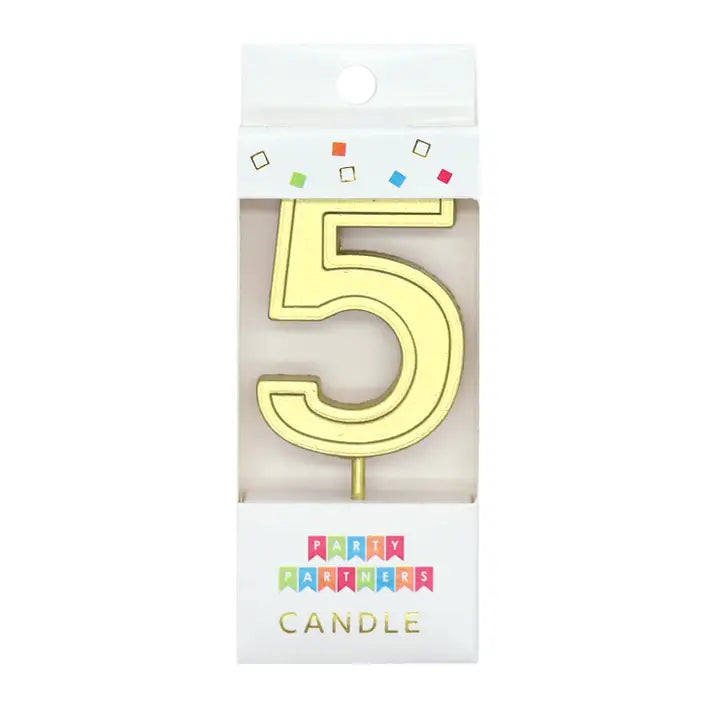 Number 5  Gold Metallic Candle