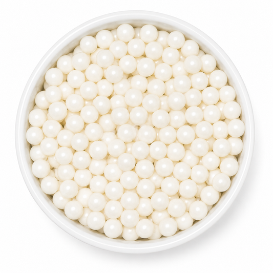 White Sugar Pearls 6mm – Edible Cake Dragees, 2 oz