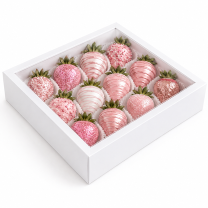 Chocolate Covered Strawberry Gift Box with Clear Lid – White Dessert Bakery Packaging