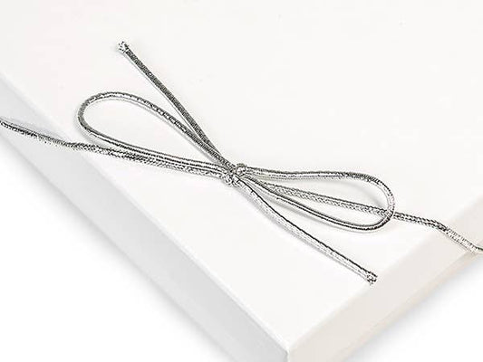 Silver Stretch Loop Cords with Pre-Tied Bow 10" - 10 pack