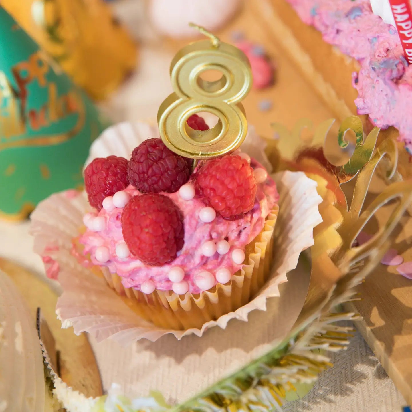 Number 8 Gold Metallic Candle