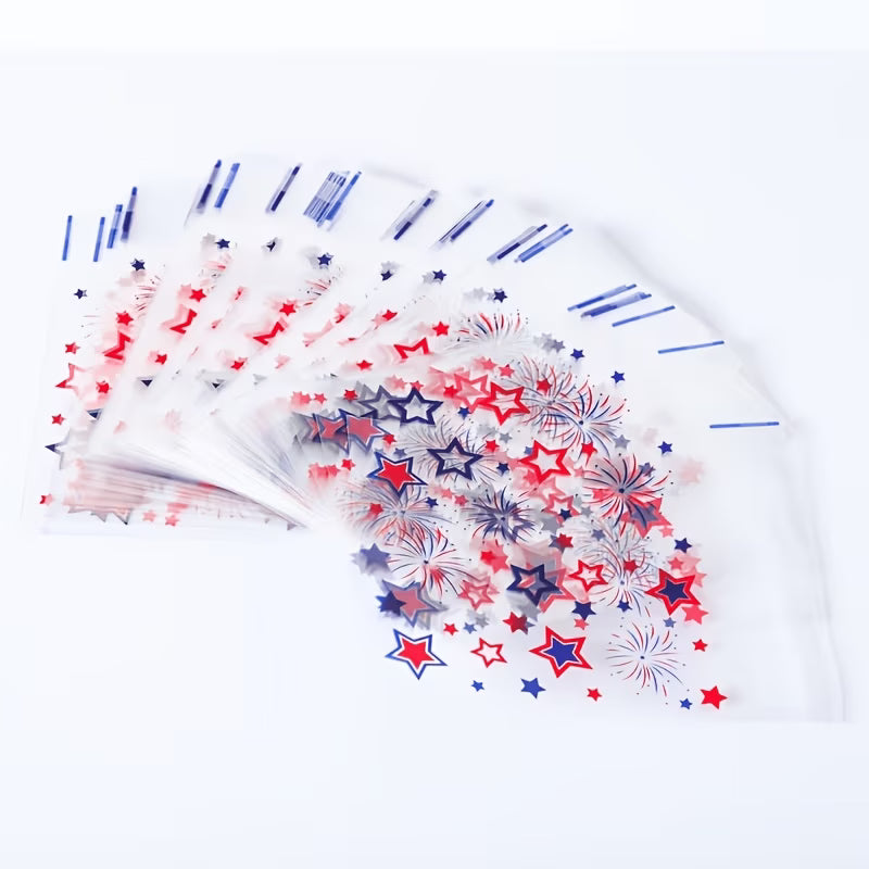 Patriotic Red, White & Blue Cello Treat Bags Self Sealing 25 Count 4x4