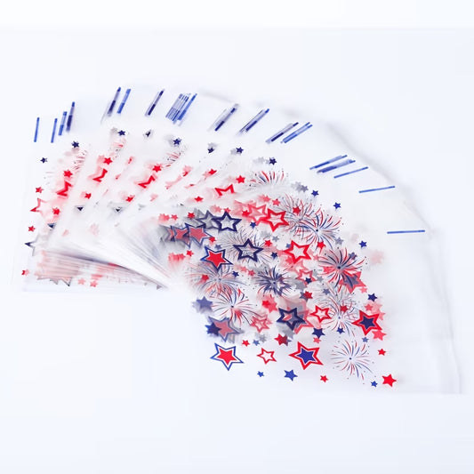 Patriotic Red, White & Blue Cello Treat Bags Self Sealing 25 Count 4x4