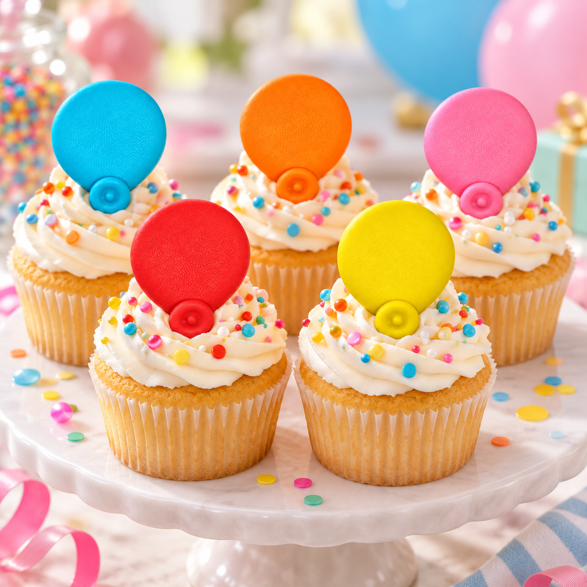 Balloon Royal Icing Decorations – 5 Count | Edible Cake & Cupcake Toppers