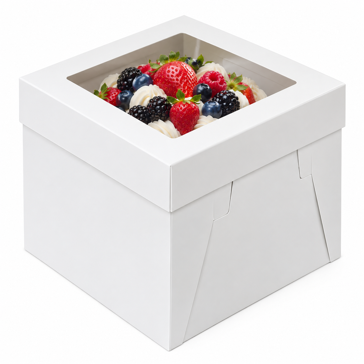 Tall White 2-Piece Cake Box with Window – 8" × 8" × 8"