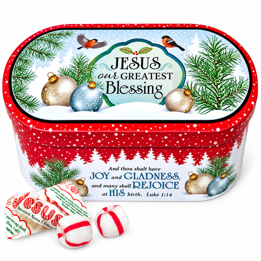 Jesus Our Greatest Blessing Christmas Tin, 4 oz Soft Peppermint Candy