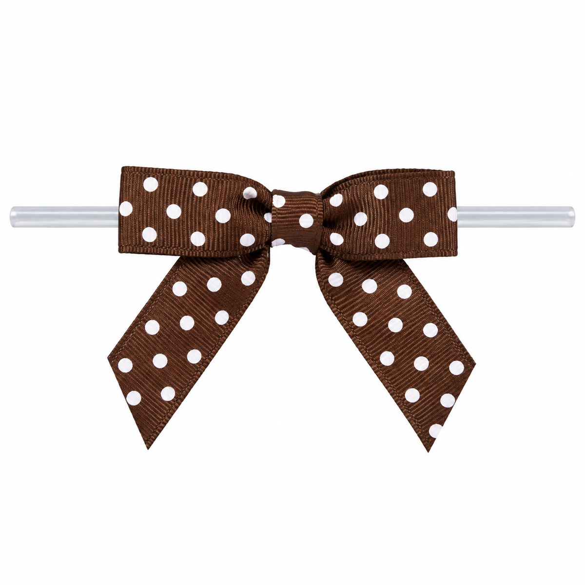 Brown & White Polka Dot Pre-Tied Bows with Twist Ties – 2.5 Inch, 10 Count