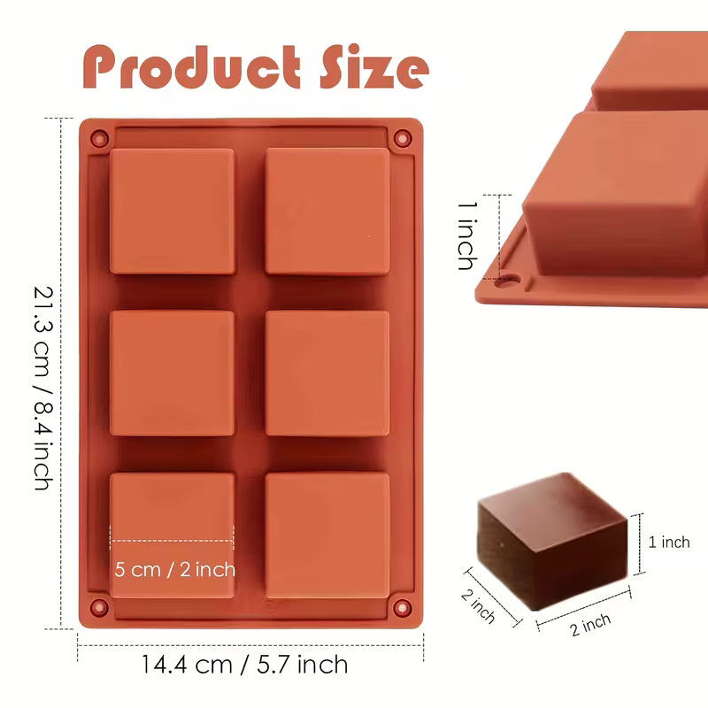 Silicone Square Baking Pan for Brownies, Rice Krispies, Cakes 6 Cavities