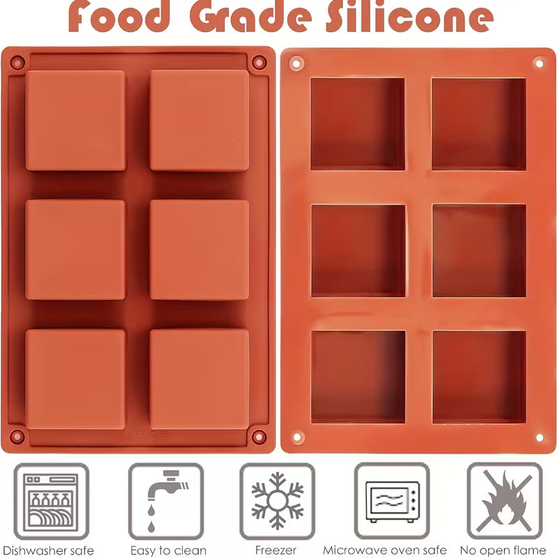 Silicone Square Baking Pan for Brownies, Rice Krispies, Cakes 6 Cavities