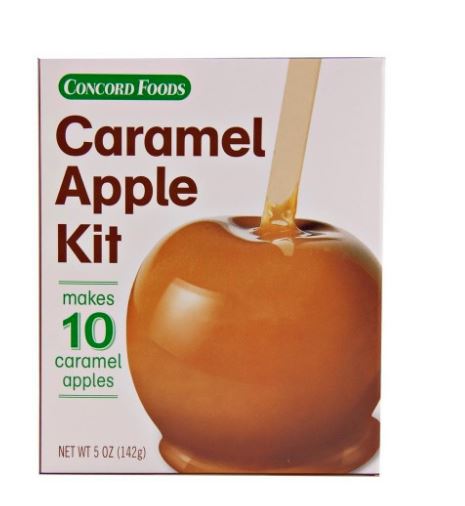 Concord Foods Caramel Apple Kit packaging with a caramel apple illustration on a white background.