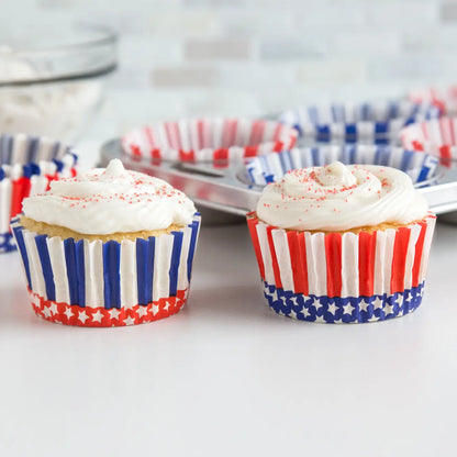 Patriotic Stripe & Stars Cupcake Liners 50 Count