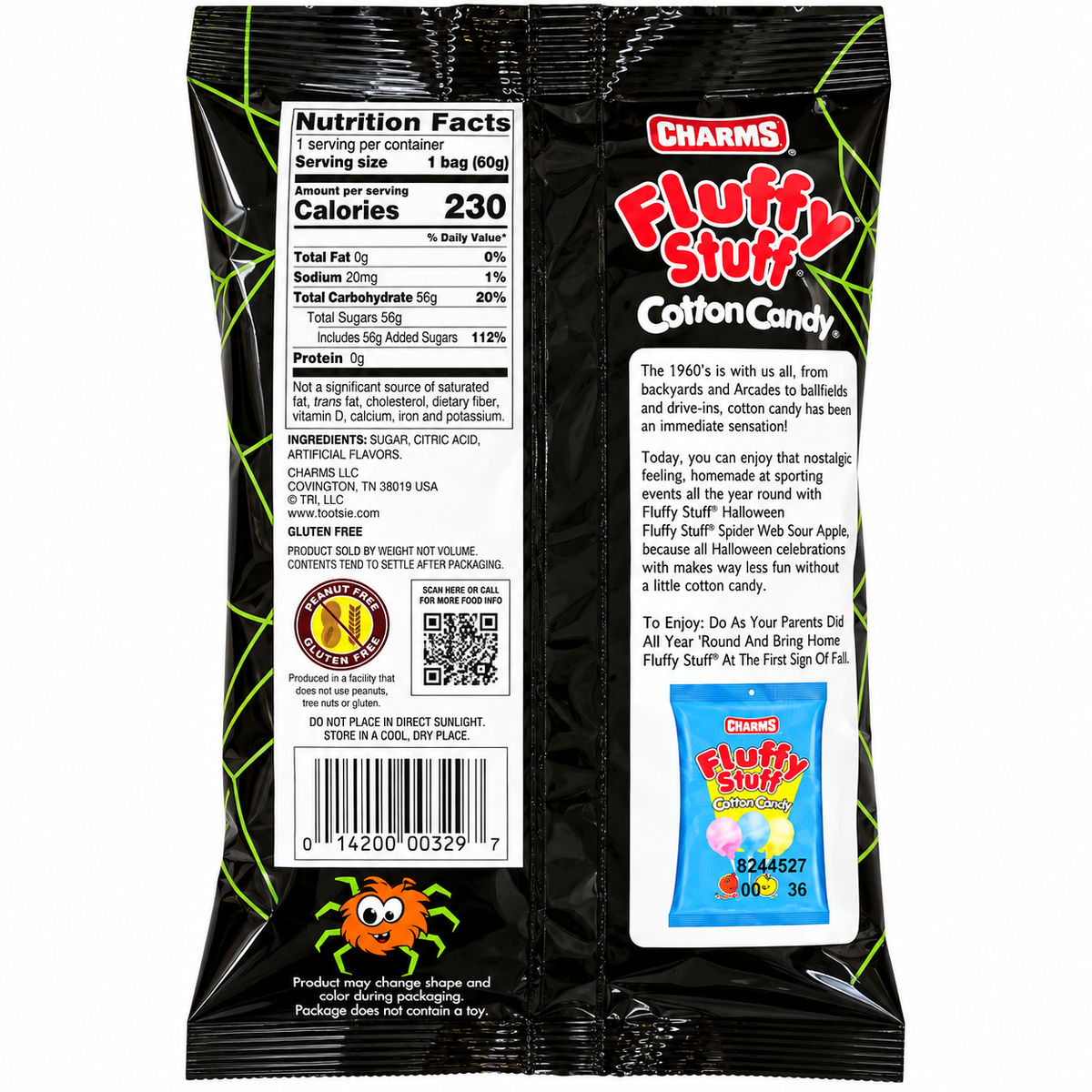 Fluffy Stuff Spider Web Cotton Candy Sour Apple 2.1 Oz