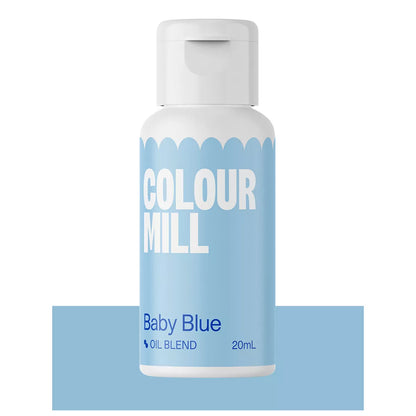 Bottle of Colour Mill Baby Blue oil blend on a white background