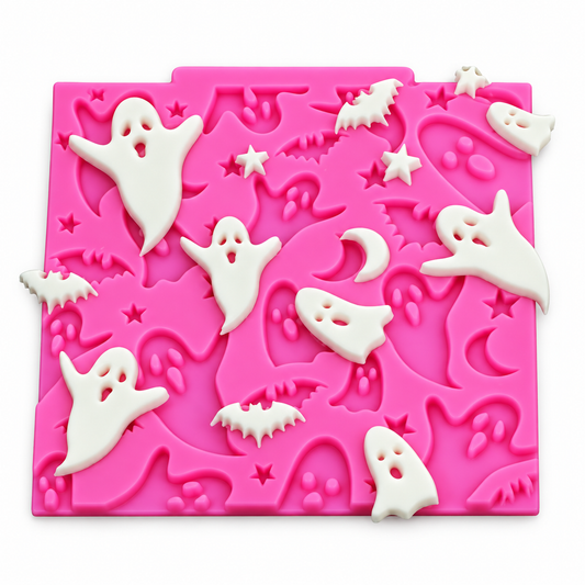 Halloween Ghost Fondant Mold - Silicone Cake Decorating Mat with Bats & Stars