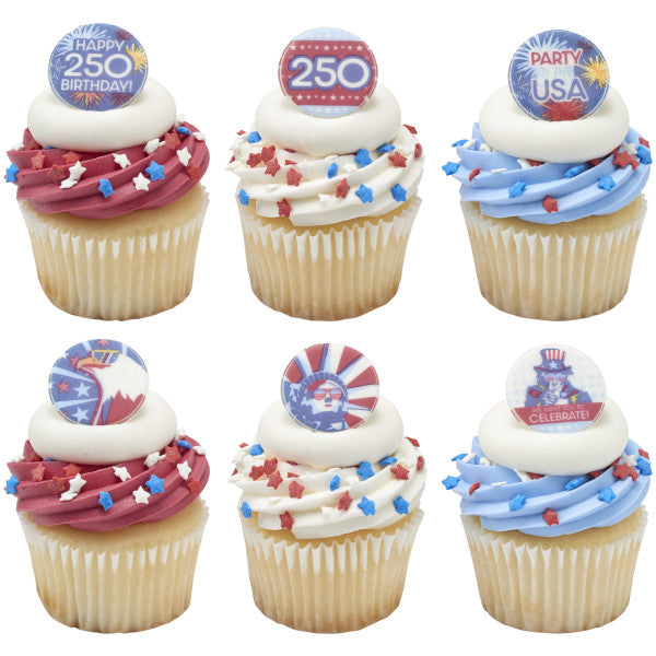 Patriotic Edible Cupcake & Oreo Disks | Party in the USA Made Simply™ Sugar Decorations 6 Count