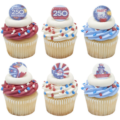 Patriotic Edible Cupcake & Oreo Disks | Party in the USA Made Simply™ Sugar Decorations 6 Count
