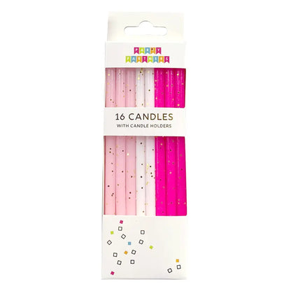 Birthday Candles, 16 Pink Glitter