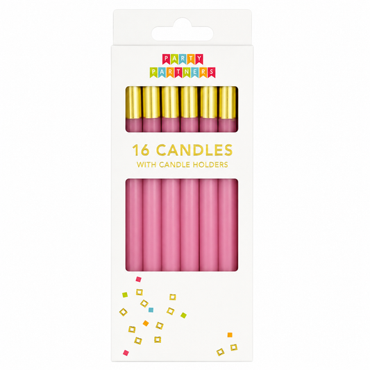 Birthday Candles Pink and Gold Set of 16