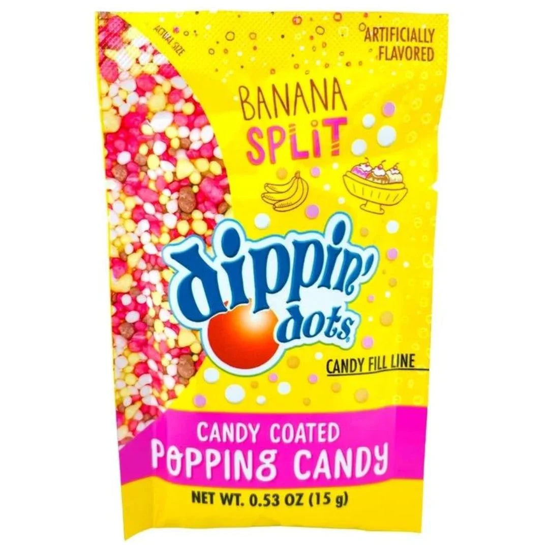 Dippin' Dots Banana Split candy package on a white background