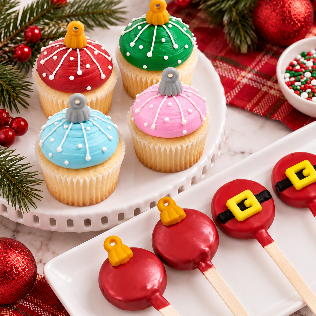 Christmas Ornament Edible Sugar Toppers – 12 Count