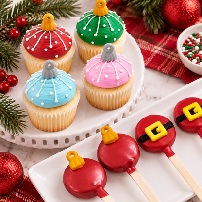 Christmas Ornament Edible Sugar Toppers – 12 Count