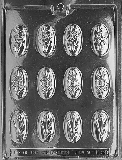 Floral Oval Chocolate Mold – 12 Cavity Assorted Flowers