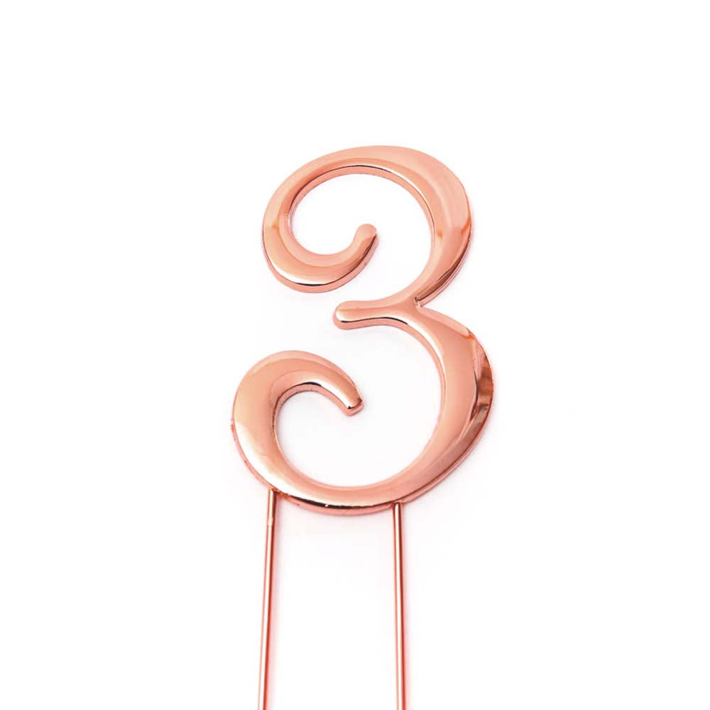 Birthday Cake Topper Number 3 Rose Gold 2.75in