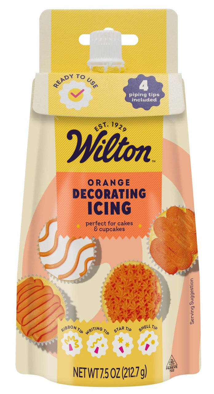 Orange Decorator Icing Pouch with 4 Piping Tips 7.5oz