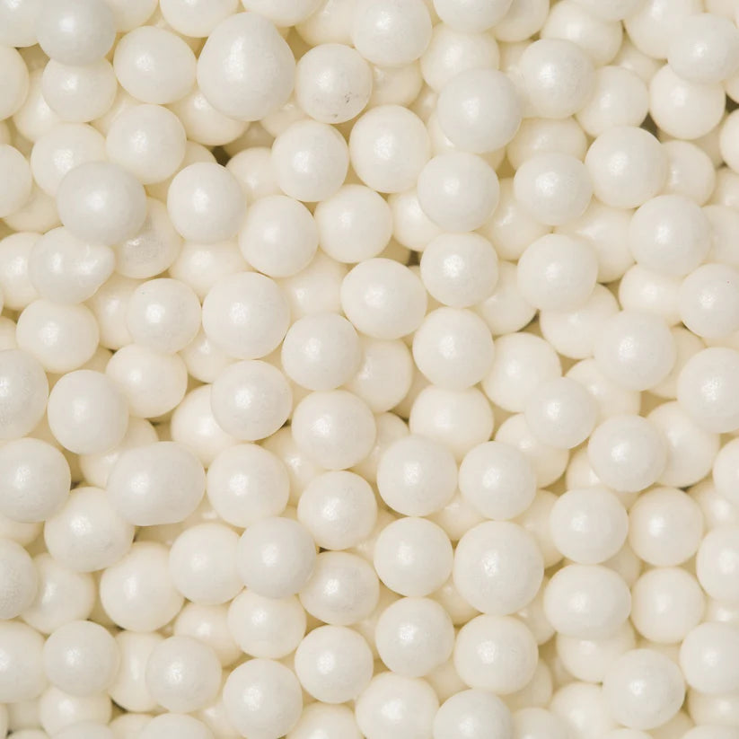 White Sugar Pearls 8mm – Edible Cake Dragees, 2 oz