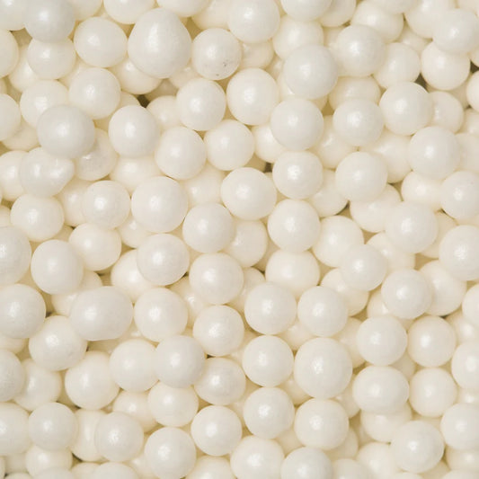 White Sugar Pearls 8mm – Edible Cake Dragees, 2 oz