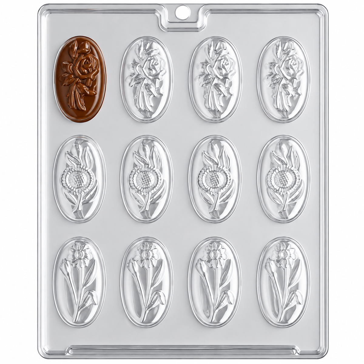 Floral Oval Chocolate Mold – 12 Cavity Assorted Flowers